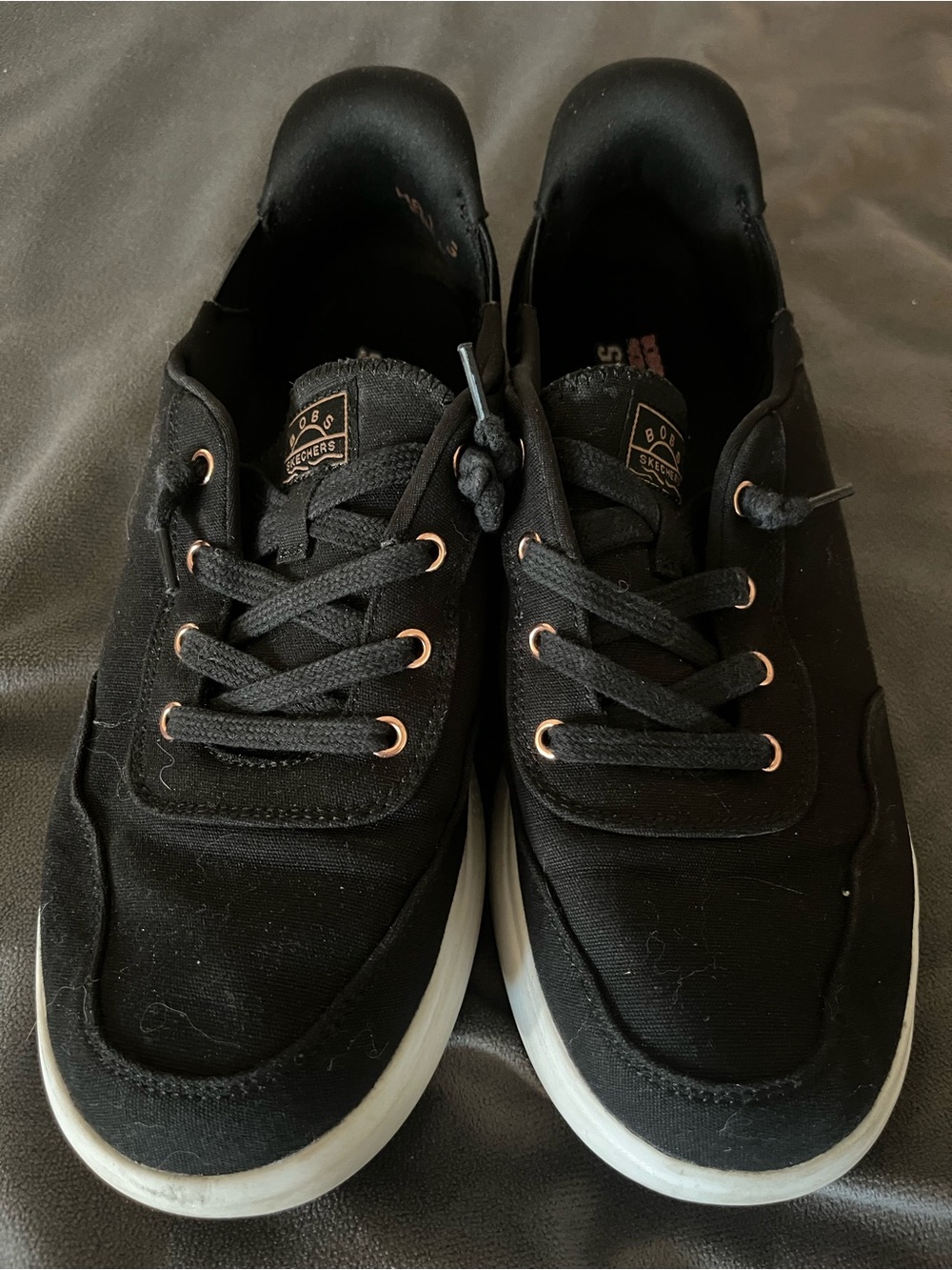 Skechers Black Canvas Sneakers with White Sole - Picture 2 of 7